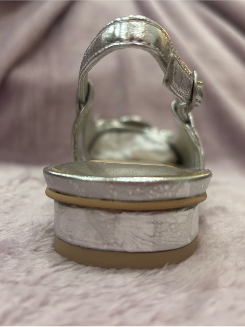 DOLCE VITA Metallic Silver Slingback Flat with Chain Detail - Picture 7 of 7